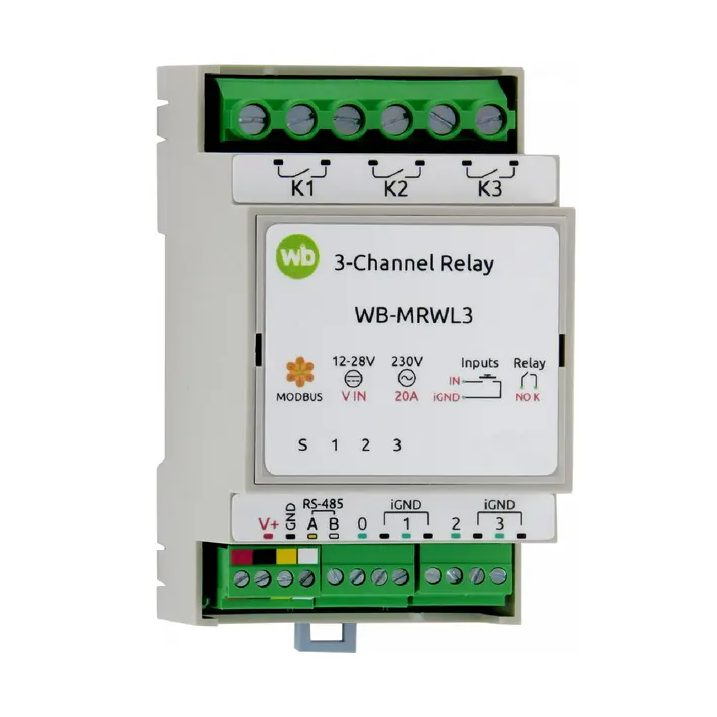 Модуль мощные реле 3 канала WB-MRWL3, 4DI